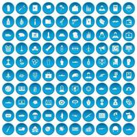 100 icone di guerra impostate in blu vettore