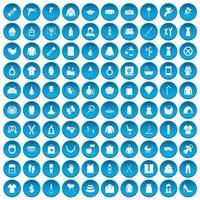 100 icone donna impostate in blu vettore