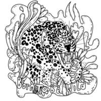 ritratto vettoriale disegnato a mano di un leopardo ringhiante in stile doodle. pagina del libro da colorare.