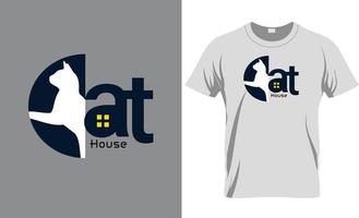 disegno della maglietta della casa del gatto vettore