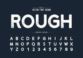 font texture e vettore alfabeto grunge, carattere tipografico e numero dal design approssimativo, testo grafico rotondo