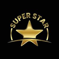 simbolo del segno del logo del testo super stella d'oro. elemento grafico di illustrazione vettoriale su sfondo scuro