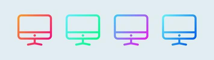 icona della linea del computer in colori sfumati. monitor desktop segni illustrazione vettoriale. vettore