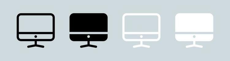 icona del computer nei colori bianco e nero. monitor desktop segni illustrazione vettoriale. vettore