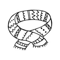un abbigliamento invernale disegnato a mano. illustrazione vettoriale in stile doodle. umore invernale. ciao 2023. buon natale e felice anno nuovo. sciarpa nera con ornamento su sfondo bianco.