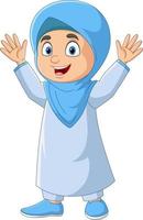 cartone animato felice ragazza musulmana agitando la mano vettore