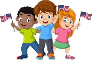 gruppo di bambini che tengono le bandiere degli Stati Uniti vettore