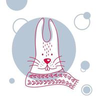 vacanze e natale illustrazione di un simpatico coniglio in sciarpa. illustrazione animale di disegnare a mano per biglietto di auguri o poster. vettore