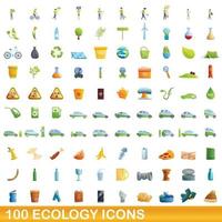 100 icone di ecologia impostate, stile cartone animato vettore