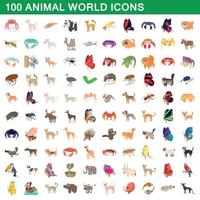 100 set di mondi animali, stile cartone animato vettore