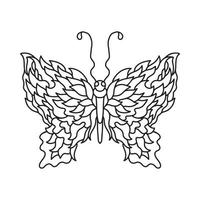 illustrazione disegnata a mano di una farfalla. contorno doodle stampa vettoriale isolato su bianco. Pagina da colorare antistress per adulti in stile zen groviglio