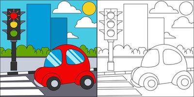 fermata dell'auto al semaforo adatto per l'illustrazione di vettore della pagina da colorare dei bambini
