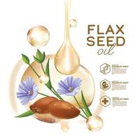 illustrazione vettoriale di olio di lino, semi di lino e fiori
