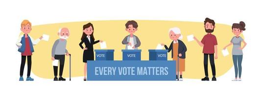 il giorno delle elezioni le persone votano ai seggi elettorali le persone mettono le schede nella scatola vettore