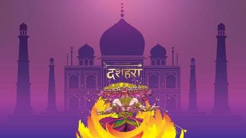 illustrazione vettoriale creativa di lord rama che uccide ravana nel felice festival del poster di dussehra navratri dell'india. traduzione dussehra