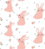Simpatico coniglietto rosa modello di coniglio senza cuciture isolato su sfondo bianco, vettore di disegno a mano di animali da vivaio