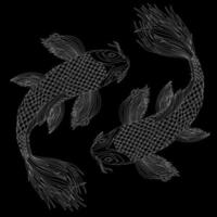 due carpe giapponesi nello stile dei simboli del feng shui. pesci come segno zodiacale. illustrazione bianca. vettore