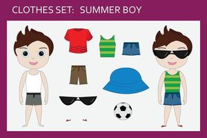 un set di vestiti per un ragazzino allegro per l'estate vettore