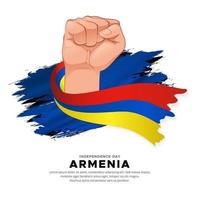 design del giorno dell'indipendenza dell'armenia con bandiera della holding della mano. vettore di bandiera ondulata dell'Armenia