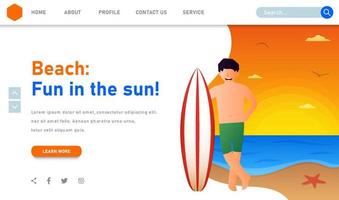 modello di pagina di destinazione del sito Web del surfista vettore