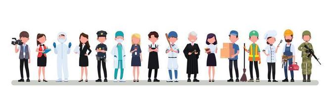 gruppo di persone diverse professioni professionali, illustrazione vettoriale piatta della giornata del lavoro internazionale