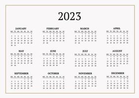 calendario mensile classico per il 2023. un calendario nello stile del minimalismo di forma quadrata. modello di calendario vettore