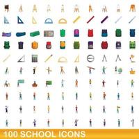 100 icone della scuola impostate, stile cartone animato