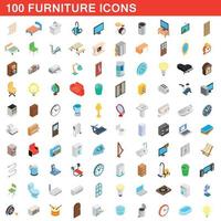 100 icone di mobili impostate, stile 3d isometrico vettore