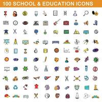 100 set di icone per la scuola e l'istruzione, stile cartone animato vettore