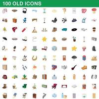 100 vecchie icone impostate, stile cartone animato vettore