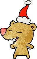 cartone animato strutturato di un orso che indossa il cappello di Babbo Natale vettore