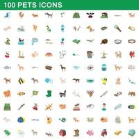 100 icone di animali domestici impostate, stile cartone animato vettore
