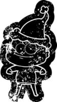 icona in difficoltà del fumetto di un uomo calvo che fissa indossa il cappello di Babbo Natale vettore