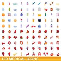 100 set di icone mediche, stile cartone animato vettore