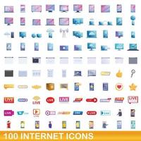 100 icone di internet impostate, stile cartone animato vettore