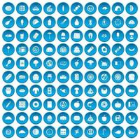 100 icone dei pasti impostate in blu vettore