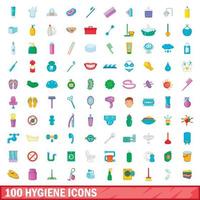100 icone di igiene impostate, stile cartone animato vettore