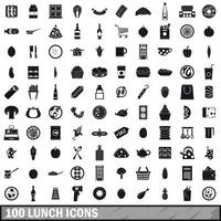 100 set di icone per il pranzo, stile semplice vettore