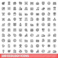100 icone di ecologia impostate, stile contorno vettore