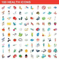 100 icone di salute impostate, stile 3d isometrico vettore