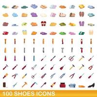 100 scarpe set di icone, stile cartone animato vettore