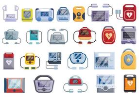 set di icone del defibrillatore, stile cartone animato vettore