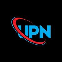 logo upn. lettera fino. design del logo della lettera upn. iniziali upn logo collegate a cerchio e logo monogramma maiuscolo. tipografia upn per il marchio tecnologico, commerciale e immobiliare. vettore