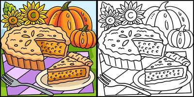 illustrazione da colorare di torta di zucca del ringraziamento vettore