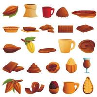set di icone di cacao, stile cartone animato vettore