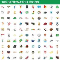 100 icone di cronometro impostate, stile cartone animato vettore