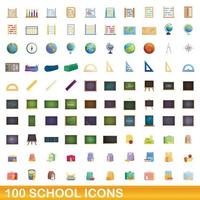 100 icone della scuola impostate, stile cartone animato vettore