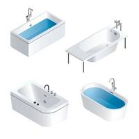 set di icone per vasca da bagno, stile isometrico vettore