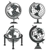 set monocromatico dell'illustrazione del globo terrestre vettore