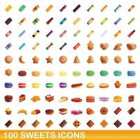 100 set di icone di dolci, stile cartone animato vettore